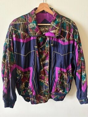 Vintage Women’s Colorblock Windbreaker Jacket - Purple & Teal